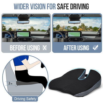 Car Seat Cushion, Memory Foam Car Wedge Seat Cushion for Driving, Height Booster & Posture Support, 4D Mesh Seat Pad with Adjustable Straps - Universal Fit for Office/Vehicle