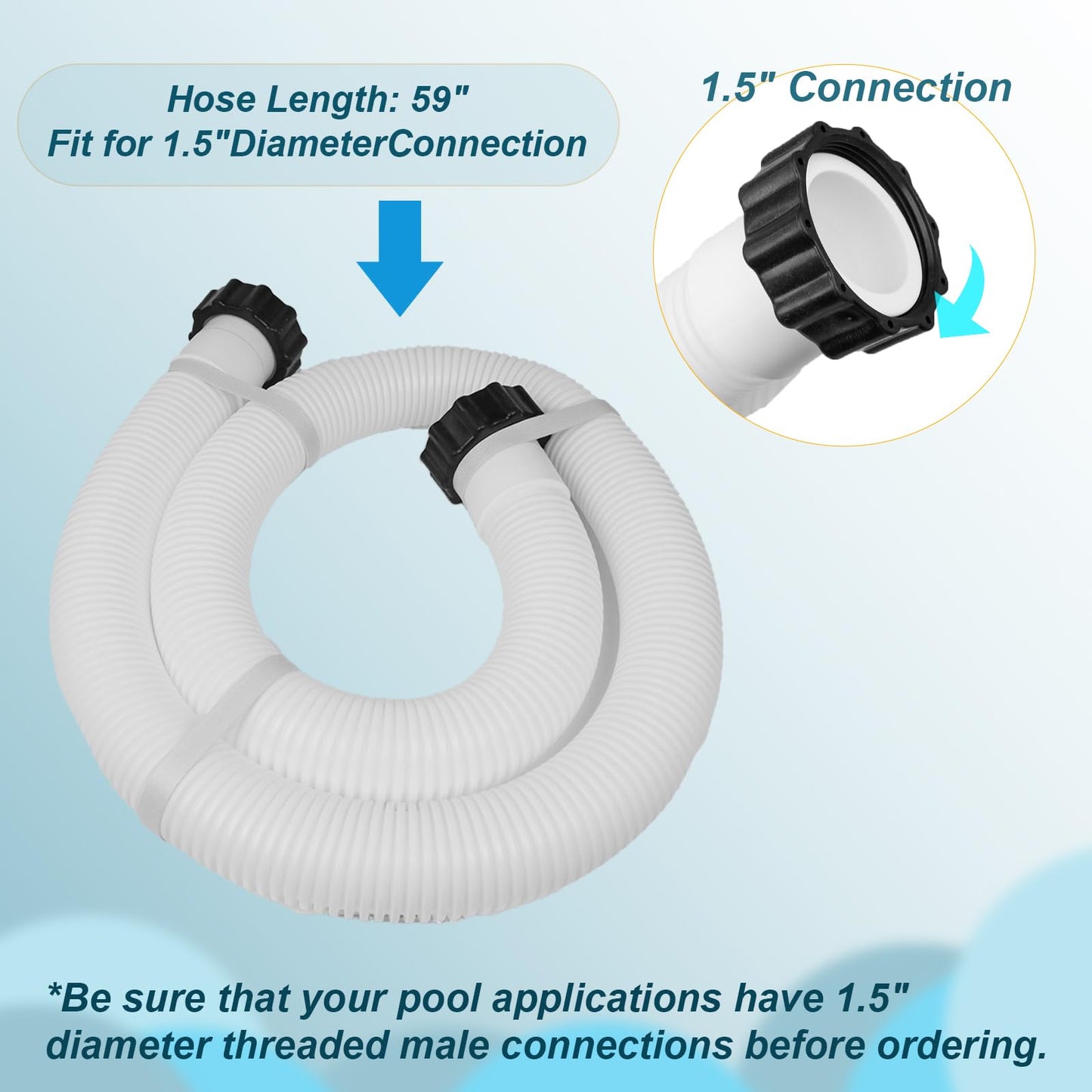2Pcs Pool Hoses for Above Ground Pools 1 1/2 Inch Diameter 59" Long Pool Pump Hose Replacement Filter Pump Hose Accessories