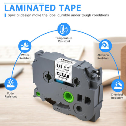 Unismar 3-Pack Tz Tape 18mm 0.7 Laminated Clear Compatible for Brother Tze-141 Tze141 Tz 141 3/4'' P Touch Label Tape Tze 18mm 0.7" Black on Clear for Ptouch PT-D400AD PT-D410 PT-D600 PT-D400 PT-1880
