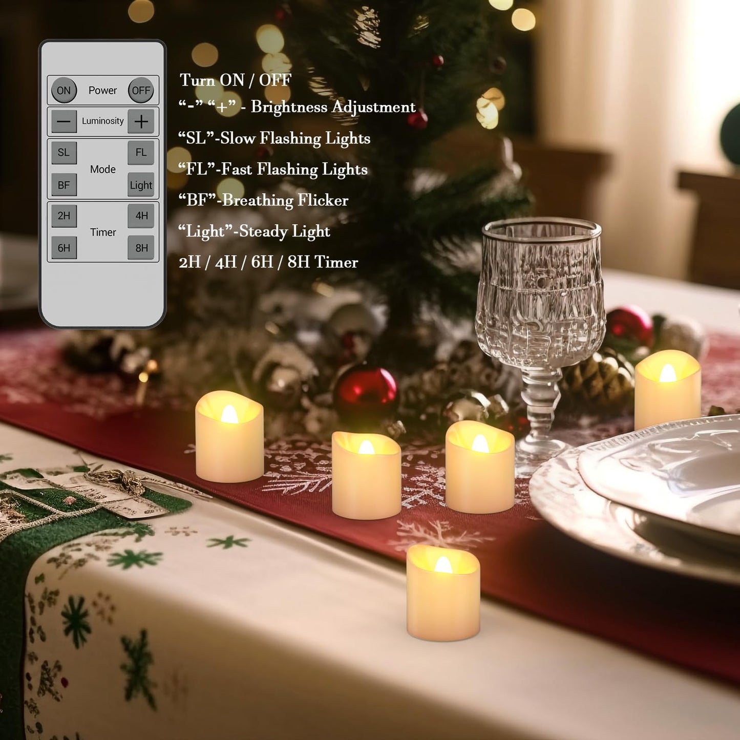 SoulBay Rechargeable Candles with Remote, Flameless Flickering Battery White LED Tea Lights Votives with Timer & Charging Cable for Christmas Lantern Home Holiday Decoration, 6 Pack, 4.3 x 3.9 cm