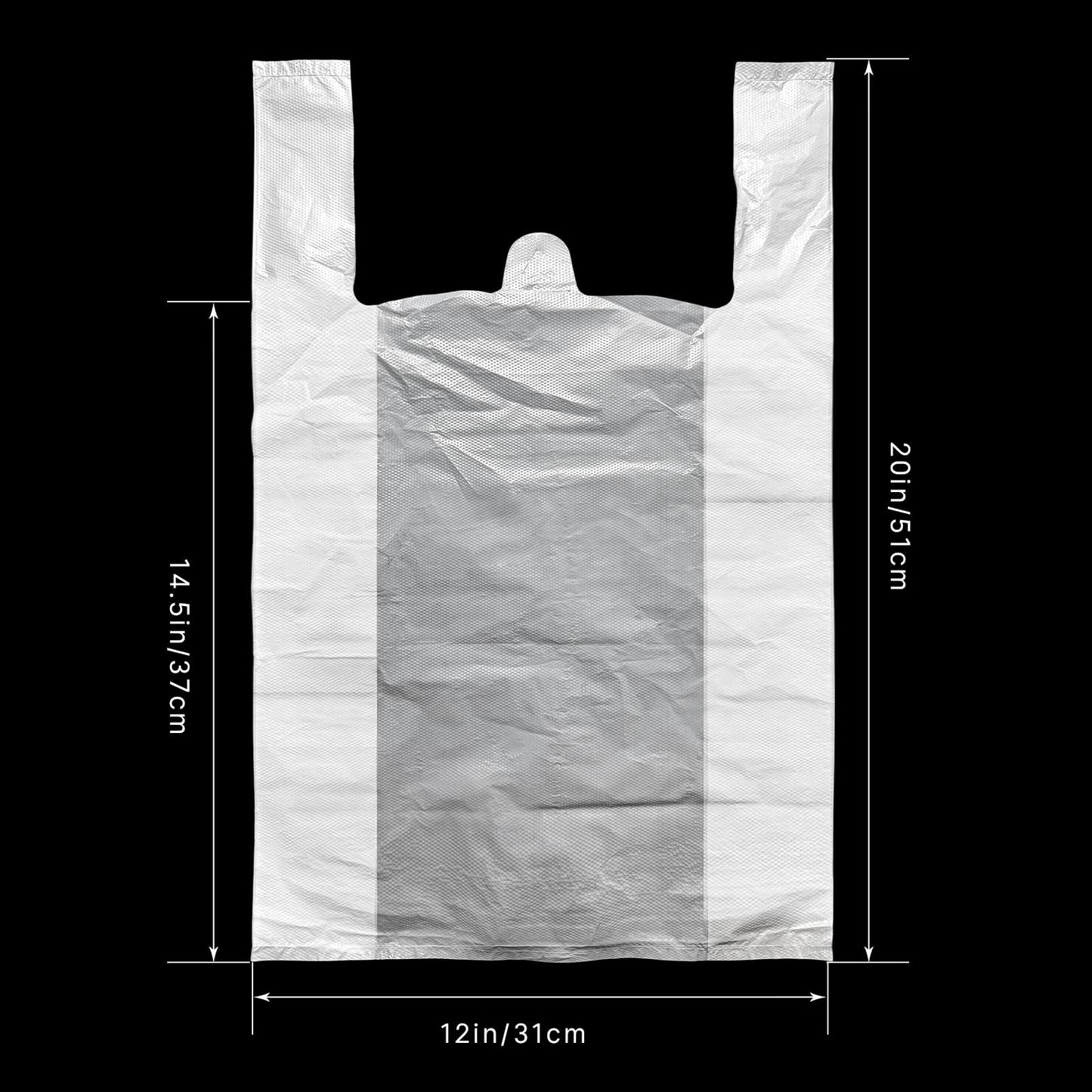 ZKKZOMA T Shirt Bags,17 Mic Thick White Plastic Bags with Handles Bulk,Shopping Bags for Supermarket Restaurant 12 X 20IN (White-300)
