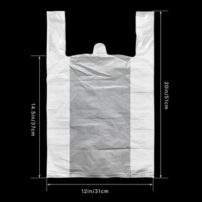 ZKKZOMA T Shirt Bags,17 Mic Thick White Plastic Bags with Handles Bulk,Shopping Bags for Supermarket Restaurant 12 X 20IN (White-300)
