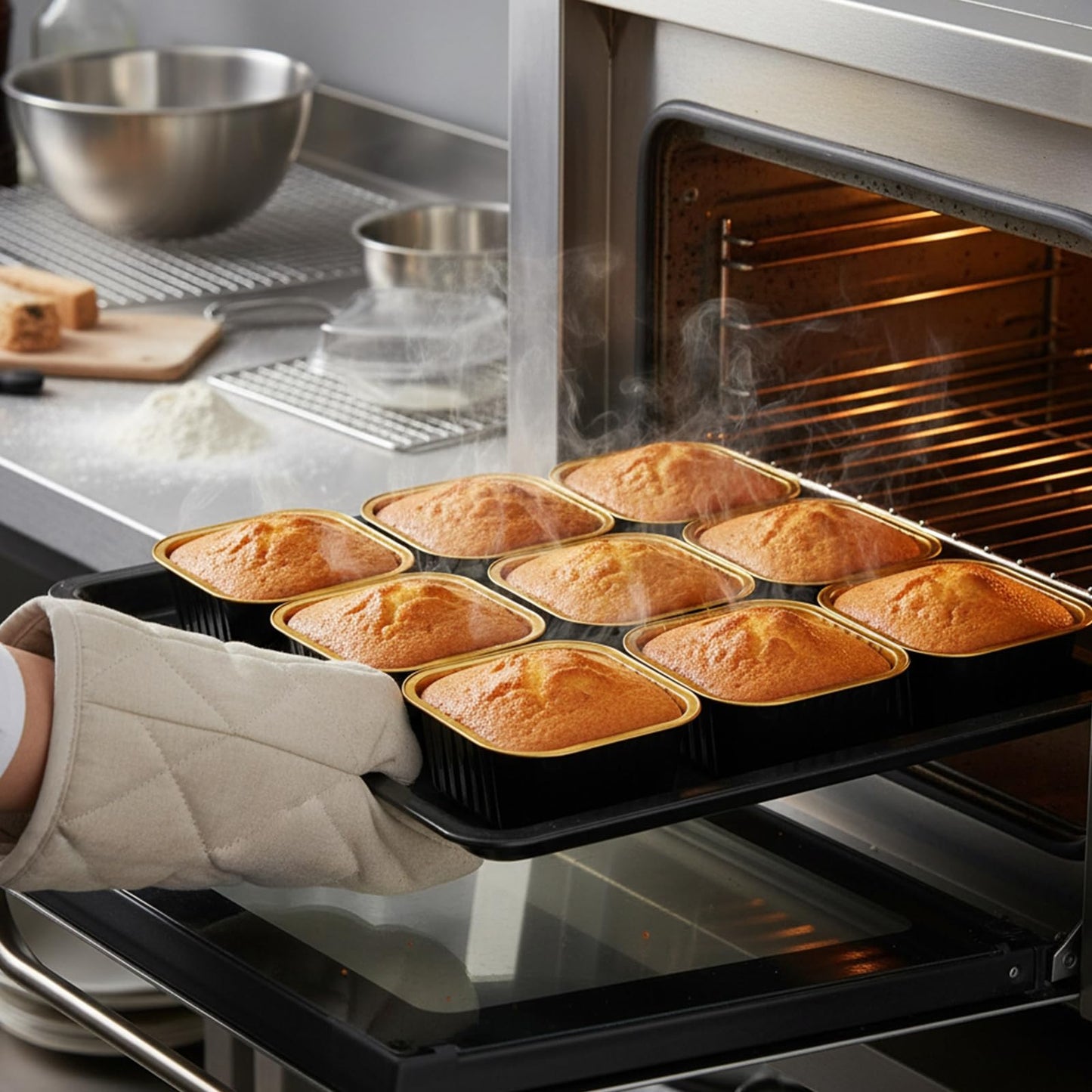 ZEAYEA 100 Pieces Aluminum Foil Baking Cups with Lids, 5.7 oz Disposable Ramekins Cupcake Containers, Square Cupcake Muffin Liners Cups for Party Mother's Day Wedding Christmas Birthday