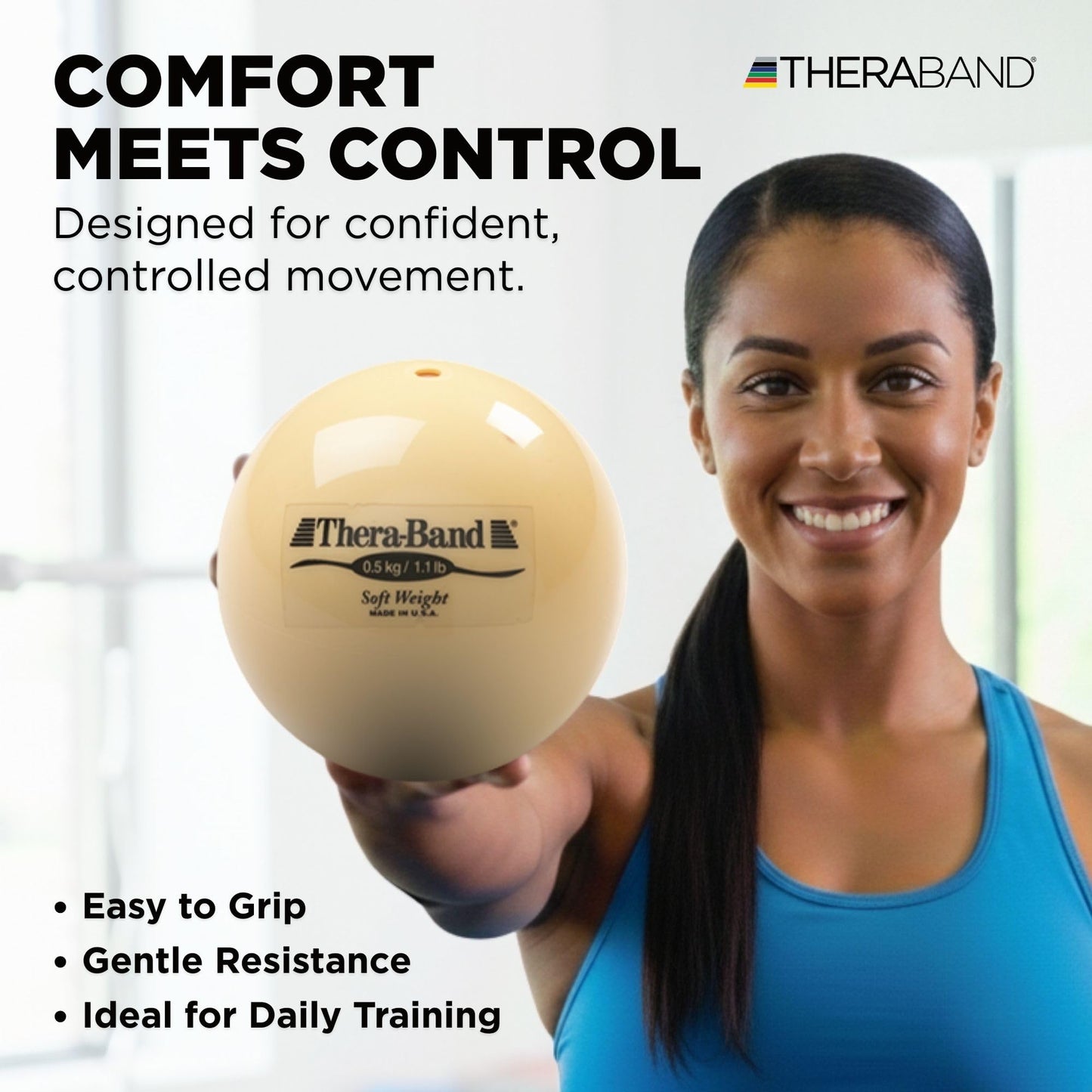 TheraBand Soft Weight, 4.5" Diameter Hand Held Ball Shaped Isotonic Weighted Ball for Isometric Workouts, Strength Training and Rehab Exercises, Shoulder and Surgery Rehabilitation, Tan, 1.1 Pound