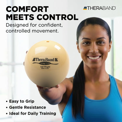 TheraBand Soft Weight, 4.5" Diameter Hand Held Ball Shaped Isotonic Weighted Ball for Isometric Workouts, Strength Training and Rehab Exercises, Shoulder and Surgery Rehabilitation, Tan, 1.1 Pound