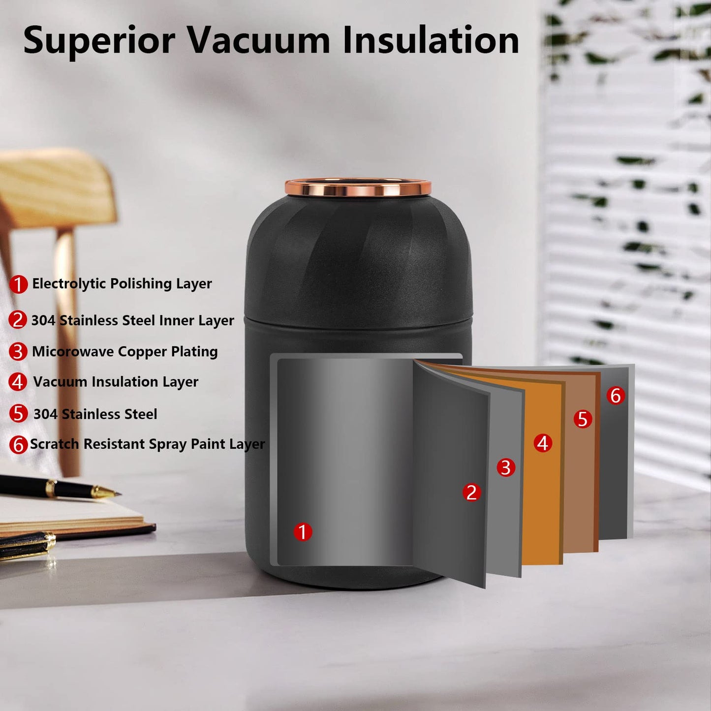 Vuzsbcmx Insulated Food Flask for Hot Food, 28 oz Insulated Food Jar with Folding Spoon and Foldable Fork, Leak Proof Double Wall Vacuum Insulated Soup Container Keep Food/Liquid Hot Or Cold