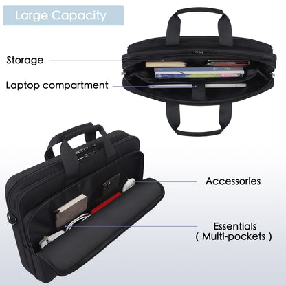 DOMISO 17-17.3" Laptop Briefcase Waterproof & Shockproof Business Bag w/Luggage Strap & Anti-Theft - Fits 17" Laptops, Black