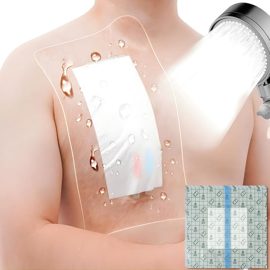 Waterproof Shower Cover for Catheter With Non Stick Pad Adhesive Bandage Strentchy Dressing Chest Port Wound Shiled for G Tube(9"x9", Pack of 25)