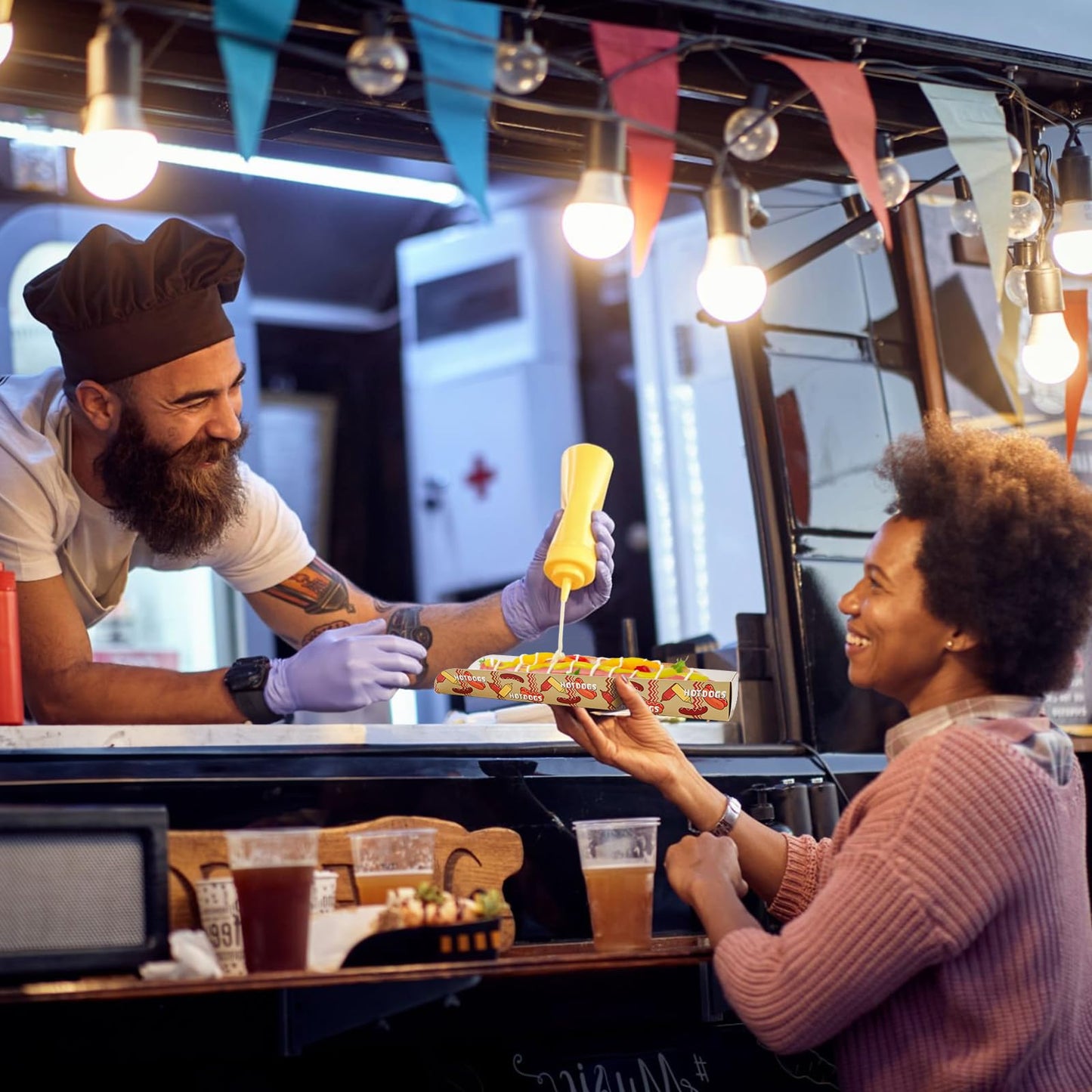 DEAYOU 300 Pack Greaseproof Paper Hot Dog Trays, 11.8" x 2" x 1.3" Open-Design Hot Dog Containers, Food Serving Tray, Disposable Hot Dog Holder Boats for Nachos, Tacos, Fries, BBQ, Festivals, Party