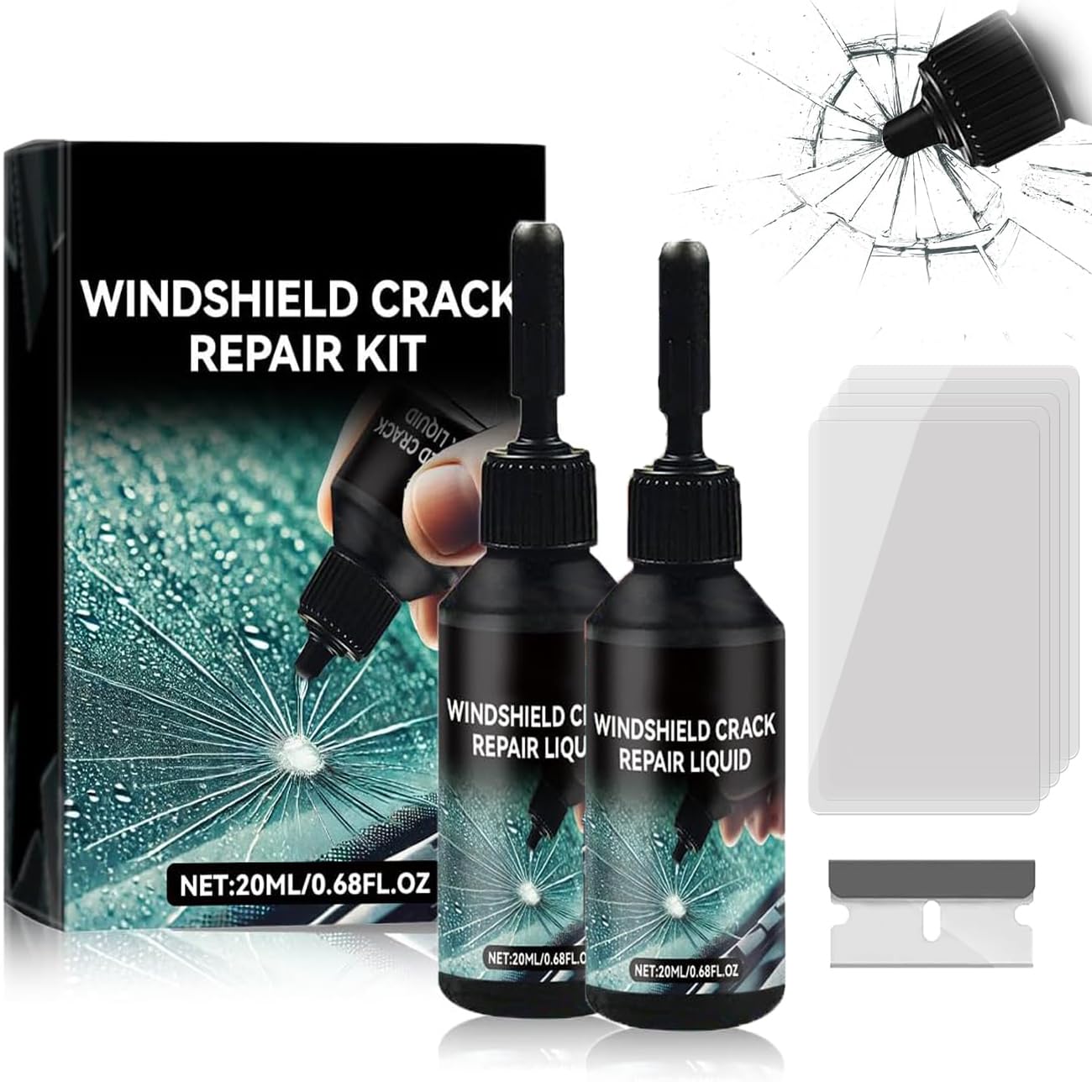 2026 Upgrade, Windshield Crack Repair Kit，Windshield Repair Kit, Premium Quick Fix Windshield & Glass Repair Tools for Chips and Cracks(2PCS)
