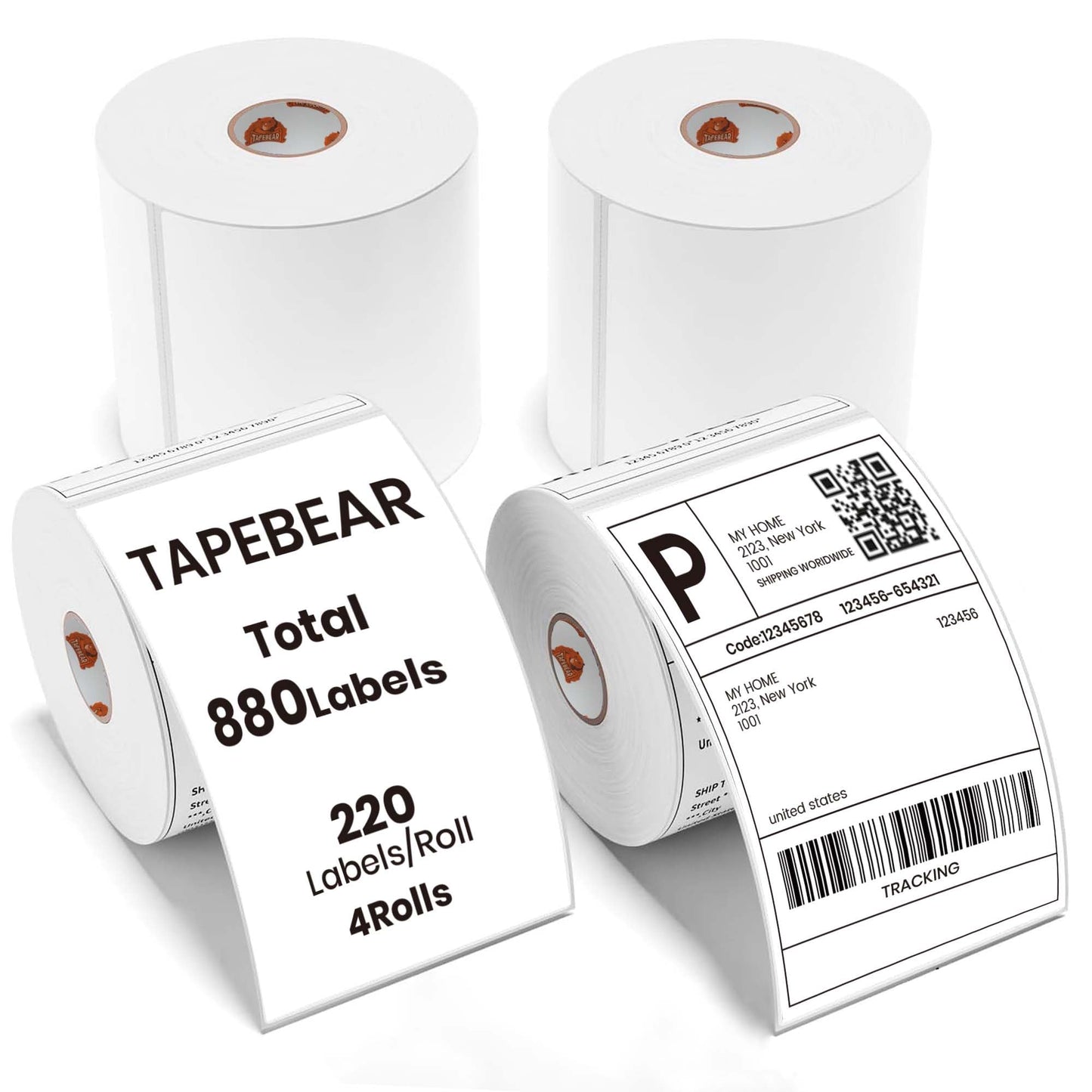 TAPEBEAR 4x6 Direct Thermal Labels 880Labels, Top-Coated, Waterproof Oilproof, Scratch Resistant, BPA/BPS-Free, Blank Stickers Address Shipping Labels Clearly Printed for Printers, Small Business