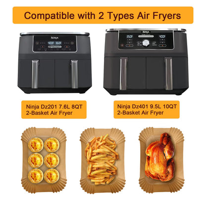 Air Fryer Liners,250PCS AirFryer Liners for Ninja,Foodi Dual Air Fryer DZ201/DZ401,Air Fryer Disposable Paper Liners,Baking Parchment Waterproof Oil Proof (250, 8.1 * 5.5)