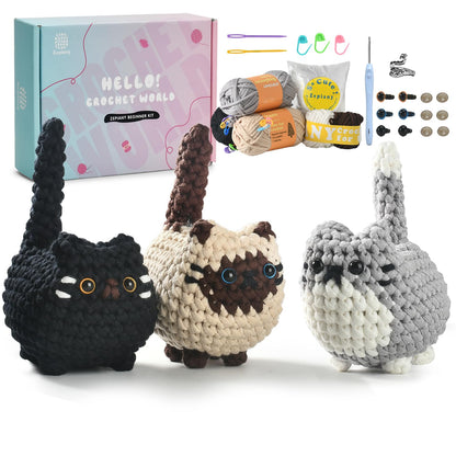 Zepiany Crochet Kit for Beginners, Crochet Cat Crafts for adults, Amigurumi Crochet Animals Craft Kit Crochet Set, Easy Christmas Gifts with Step-by-Step Video Tutorials, Hobbies for Adults Women