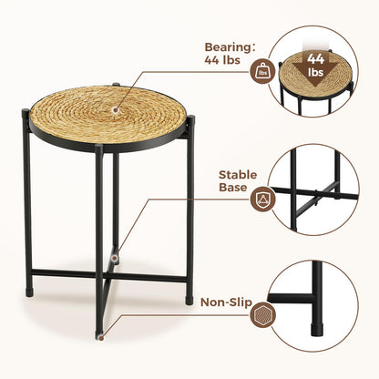 Bamworld Round Plant Stand Indoor Rattan Plant Pedestal Metal Modern Plant Table Shelf for Small Spaces Elegant Flower Holder for Patio Balcony Garden