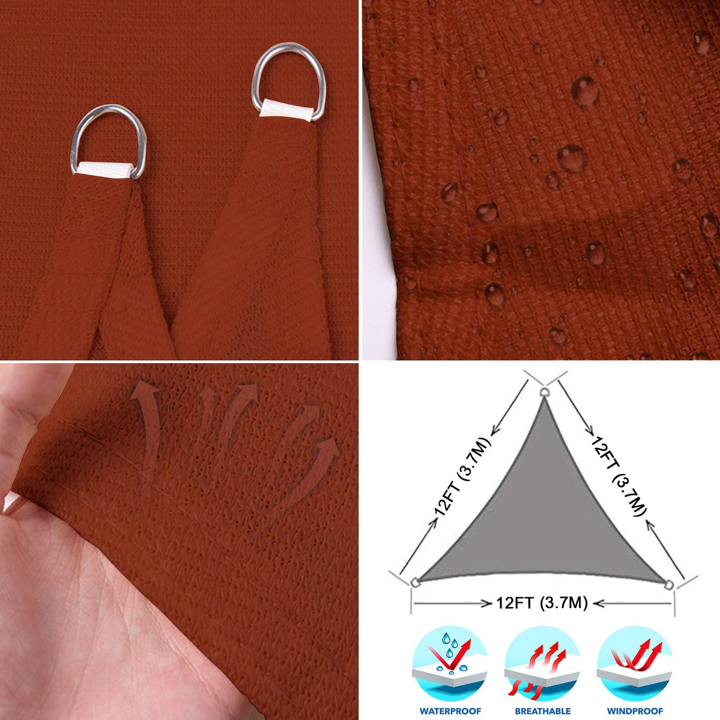 Sun Shade Sail, 12'x12'x12' 95% Sunscreen Anti UV Water Resistance Oxford Cloth Triangle Sun Shade Sail, Awning Shade for Outdoor Patio, Garden, Backyard, Lawn Pool Party Coffee House (Rust Red)