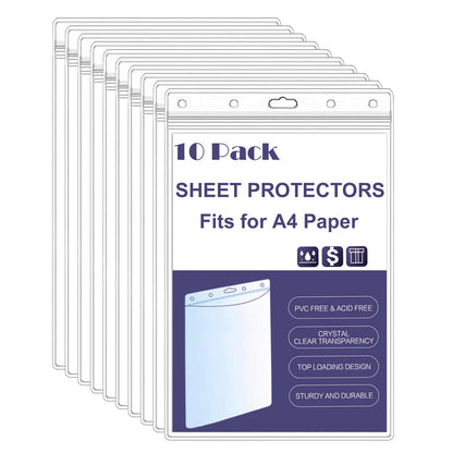 Acidea Sheet Protectors 10 Pack A4 Waterproof Resealable Zip Wall Sign Holder Page Protectors Clear Photo Plastic Sleeves for Documents, Photos, and Wall Sign Display