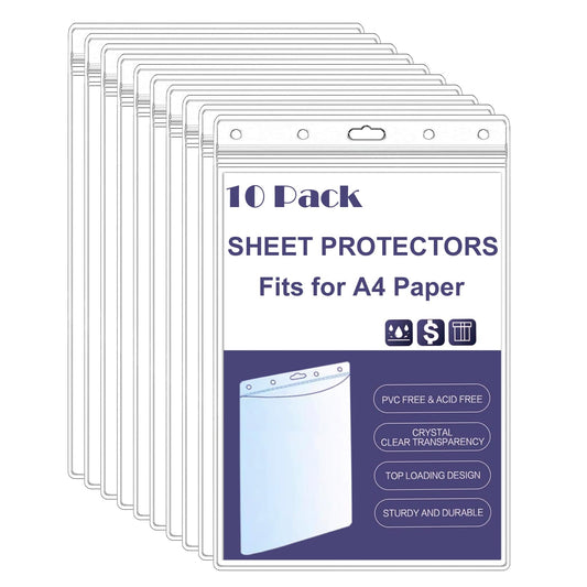 Acidea Sheet Protectors 10 Pack A4 Waterproof Resealable Zip Wall Sign Holder Page Protectors Clear Photo Plastic Sleeves for Documents, Photos, and Wall Sign Display