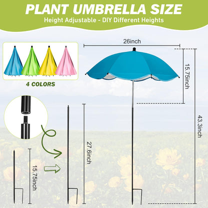 WYRJXYB 4 Pack Plant Umbrellas for Outdoor Plants,26" Larger Garden Umbrella Sun Shade for Garden Beds Potted Plants-Upgraded 43.3" Higher Adjustable Angle Plant Shade Cover Umbrellas for Flowers