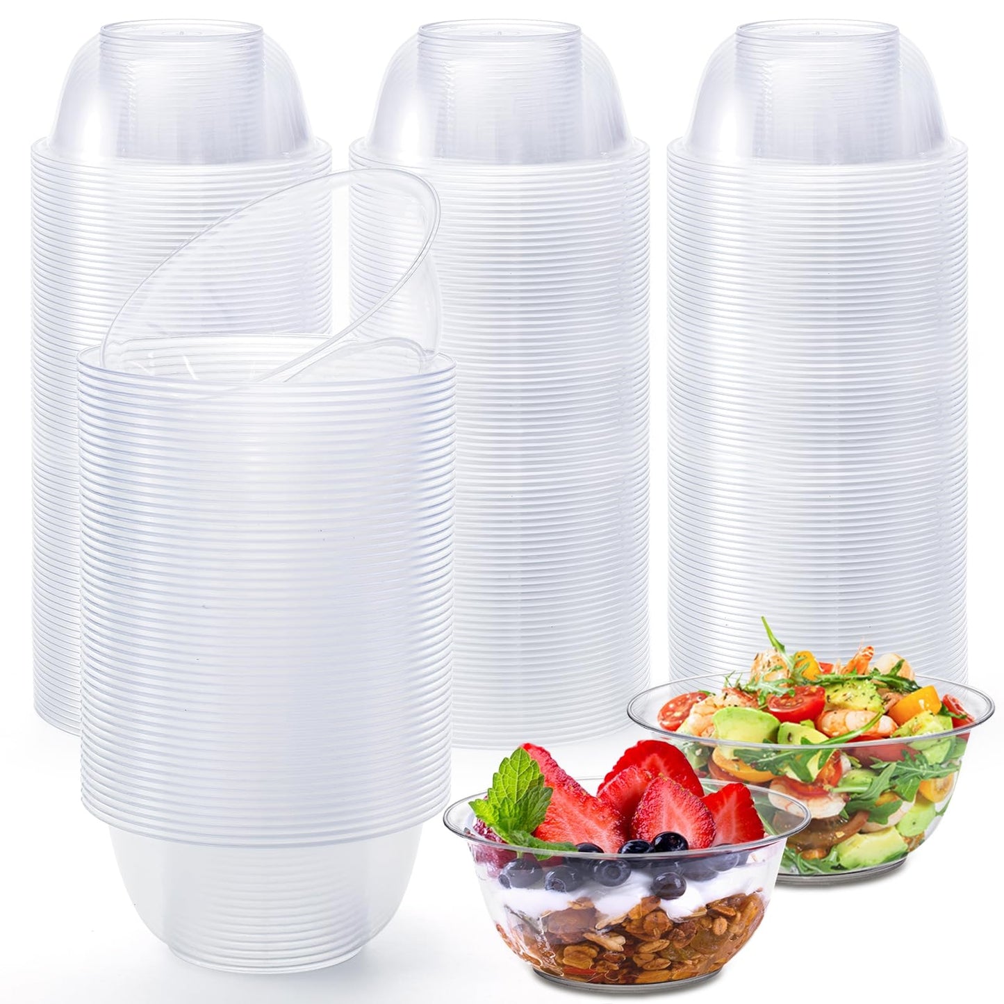 Tebery 100 Pack Clear Premium Plastic Bowls, 12 OZ Hard Soup Bowl Salad Bowl, Dessert Size Party Bowls for Wedding, Catering, Parties, Buffets, Events, Or Everyday Use