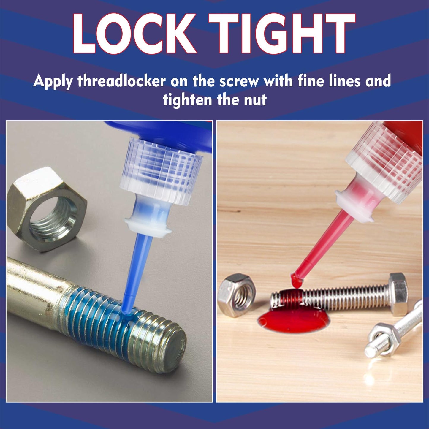Thread Lock Blue and Red 50 ML*2, Threadlocker Medium & High Strength, Thread Locker for Nuts, Bolts, Fasteners, Metals, Against Losening and Leakage