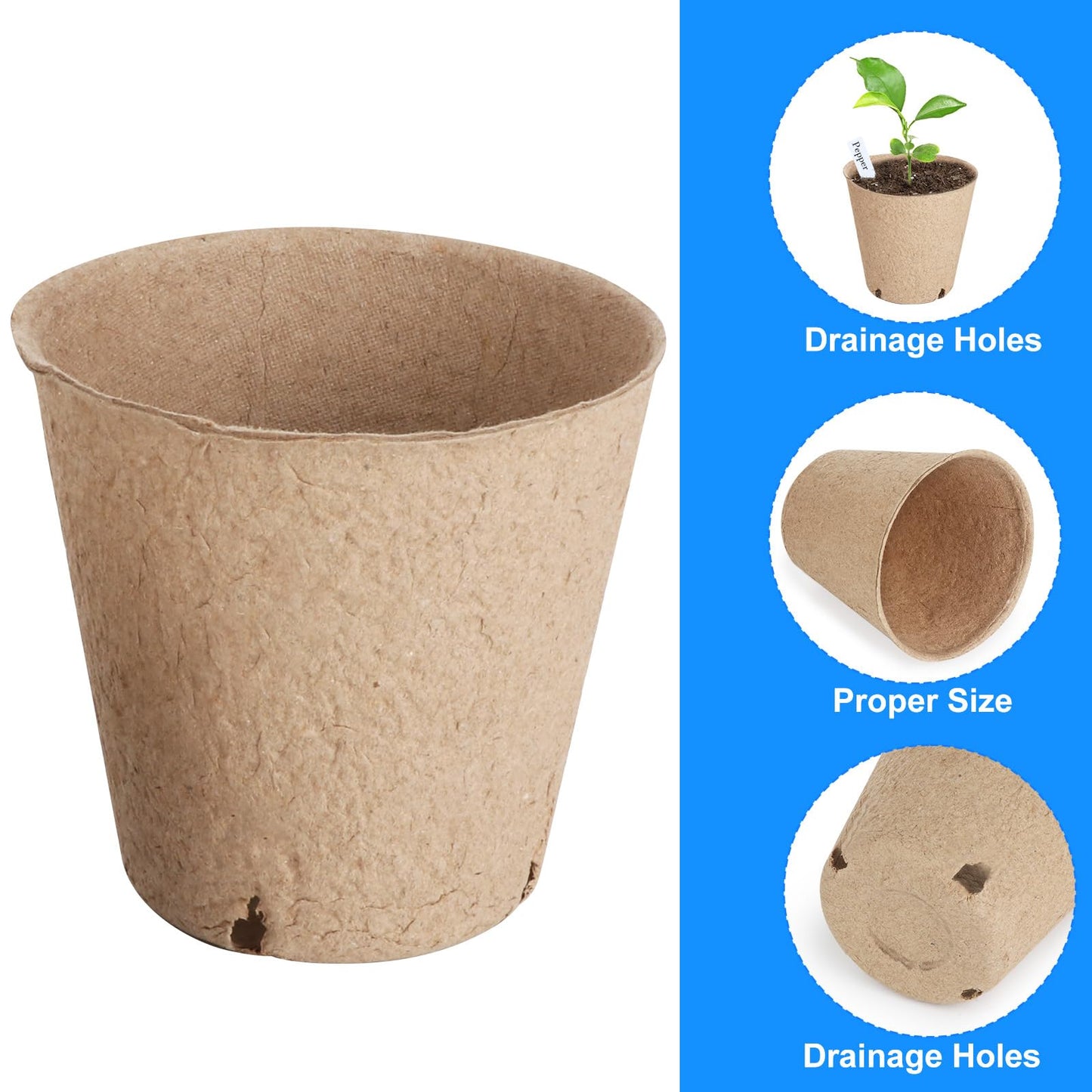 130 Pcs Peat Pots 8 cm, Seed Starting Pot with Drainage Holes, 3.15 Inch Round Seedling Nursery Box, Small Seed Starting Starter Tray Bulk, Garden Germination Container with Bonus 130 Plant Labels
