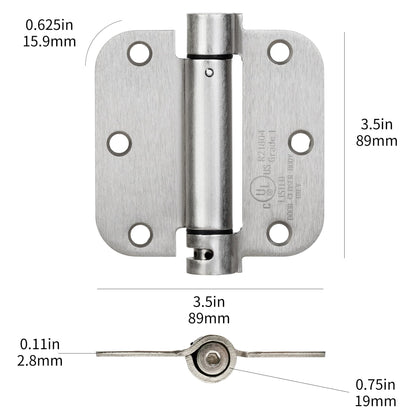 Sophia 2 Pack Self-Closing Door Hinge 3.5 Inch Rounded 5/8 Radius, Spring Hinges Adjustable Tension, Automatic Door Closer Hinge for Interior Exterior Residential Standard Indoor Doors, Satin Nickel