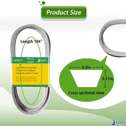 Upgraded for GX20072 John Deere 42 Inch Deck Belt, D105 D110 D130 S100 L110 L100 L111 LA105 LA115 LA125 S110 S130 E100 E110 L108 Lawn Mower, GY20570 V-Belt, Zero-Stretch, Extra Long Life /104 Inch