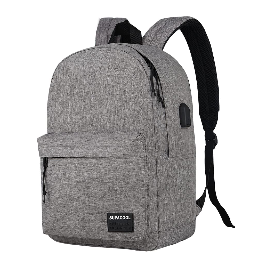 SUPACOOL Casual Laptop Backpack for Men and Women, Backpack for College, USB Charging Port, Lightweight Pack Back(Light grey)