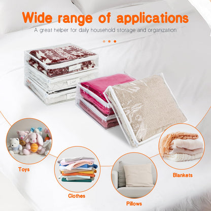 Clear Zippered Storage Bags Plastic Sweater Storage Bags with Zipper 6 Packs Clothing Organizer for Blankets Linen Sweater Bed Sheet Quilt Clothes Pillow (White, 15.7 x 13.8 x 3.9 Inch)