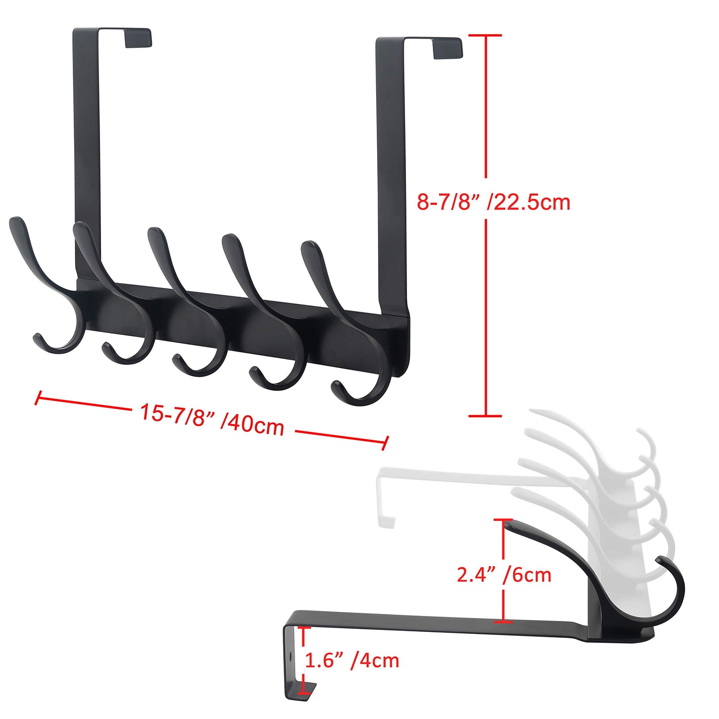 SKOLOO Over The Door Hook, Door Hanger Hooks for Hanging Clothes, Towels, Coats, Hats, Over The Door Towel Hook, Black, Assembly Required