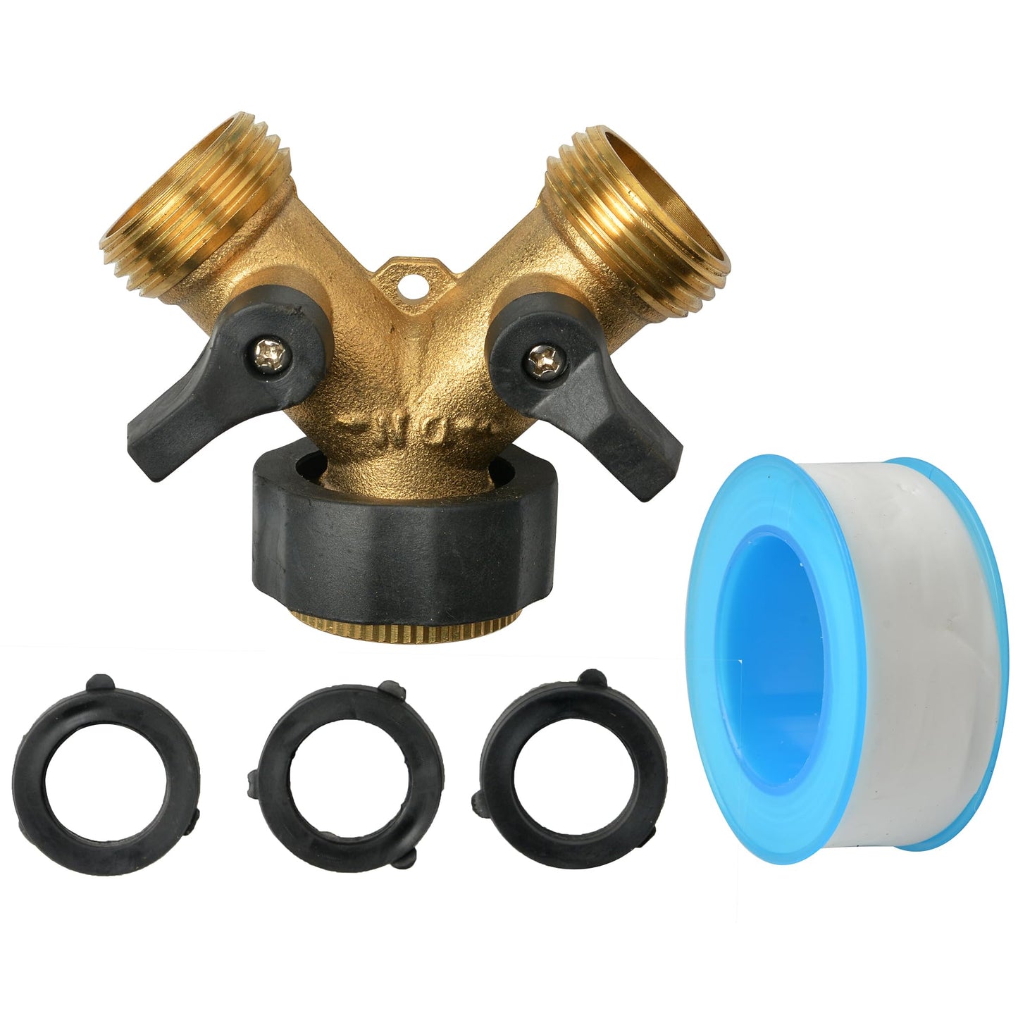 2 Way Garden Hose Connector Tap Splitter for Lawn and Garden - Outlet With 2 Valves, Spigot Adapter (Brass)