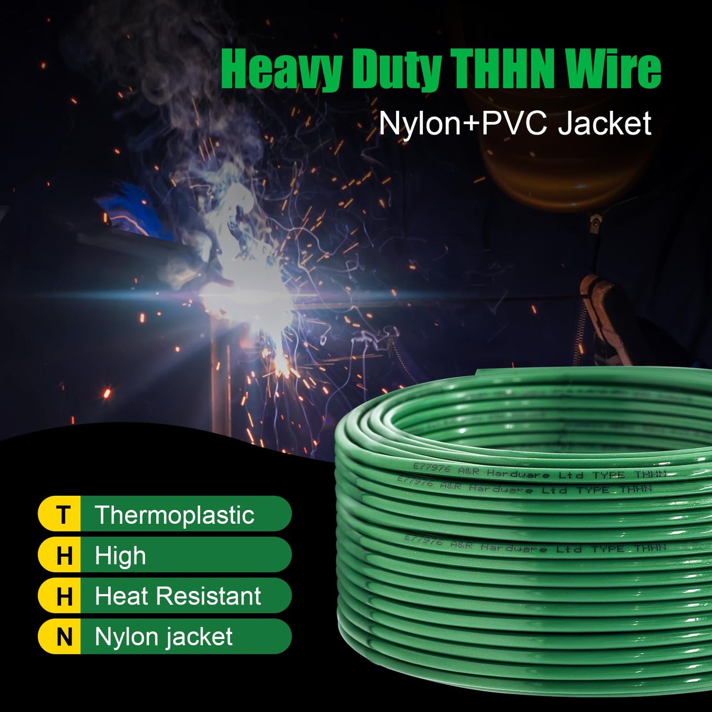 12 Gauge THHN Wire 30 FT Rated 600V OFC Cable, 12 AWG Solid Copper Wire with Nylon Jacket for Building Residential, CNC, Ground, Industrial (12 Gauge, Green)