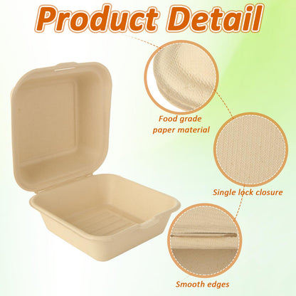 MUXHEL 100Pcs 6x6 Clamshell To Go Food Containers Disposable, Clamshell Take Out Containers with Lid, Clamshell Meal Prep Containers for Dessert, Salads, Pasta, Sandwiches