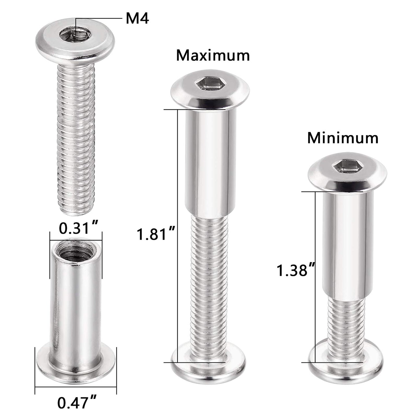 PGMJ 40 Pieces M6 Binding Screws Posts Rivet Socket Cap Connecting M6 Bolts Cap Nuts Assortment Kit for Baby Bed Furniture,Leather Saddles Purses Belt Repair,Scrapbook Photo Albums Binding (M6x30mm-D)