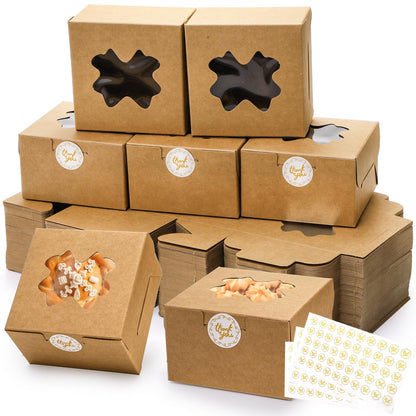 ZEAYEA 150 Pcs Small Bakery Boxes with Window, 4x4x2.5 Inch Treat Boxes for Gifting, Mini Dessert Boxes for Cupcakes, Chocolate, Strawberries, Muffins, Pastry
