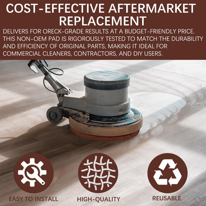 The Orbiter Brown Scrub Pad, Part Number 437049, has a Diameter of 12 inches(1 Pack). Used with The for Oreck Commercial Orbiter Hard Floor Cleaner Machine ORB550MC.