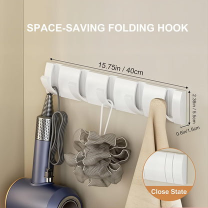 Retractable Wall-Mounted Coat Rack with 5 Hooks, Modern Space-Saving Storage for Hats, Jackets, Bags, Entryway, Mudroom, Closet, Bathroom, Bedroom - White