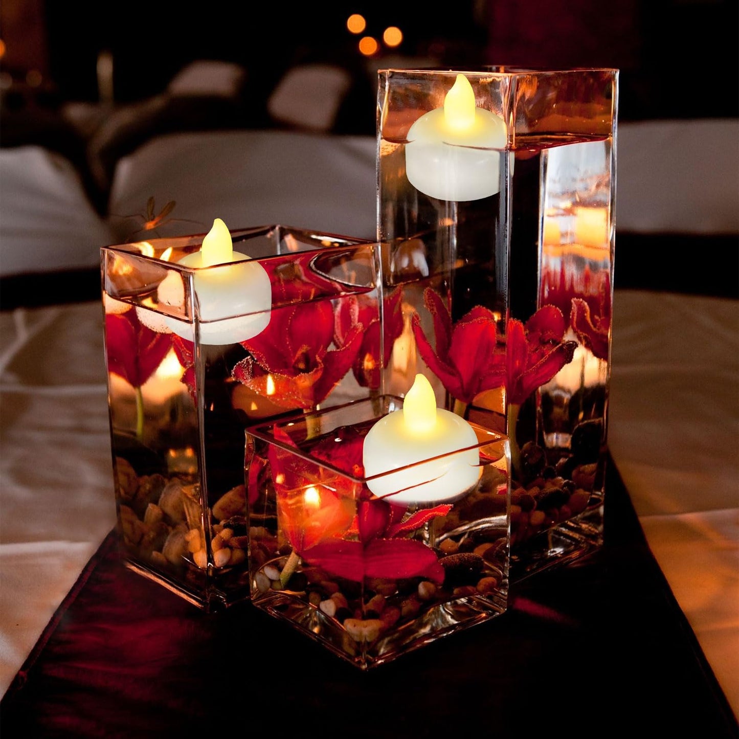 Yakpo 36 Pack Flameless LED Floating Waterproof Tealight Candles, Battery Operated Outdoor Warm White Flickering Votive Tea light Candles Bulk for Wedding Centerpiece, Vase, Pond, Tub, SPA Decorations