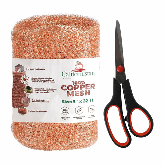 Californistan Copper Mesh Rodent Control, 5in x 32ft- Rustproof Copper Mesh Roll for Rodent, Bat & Snail - Perfect for Hole Blocking, Gardening & Sealing Water Opening - Plus Bonus Scissor & Gloves