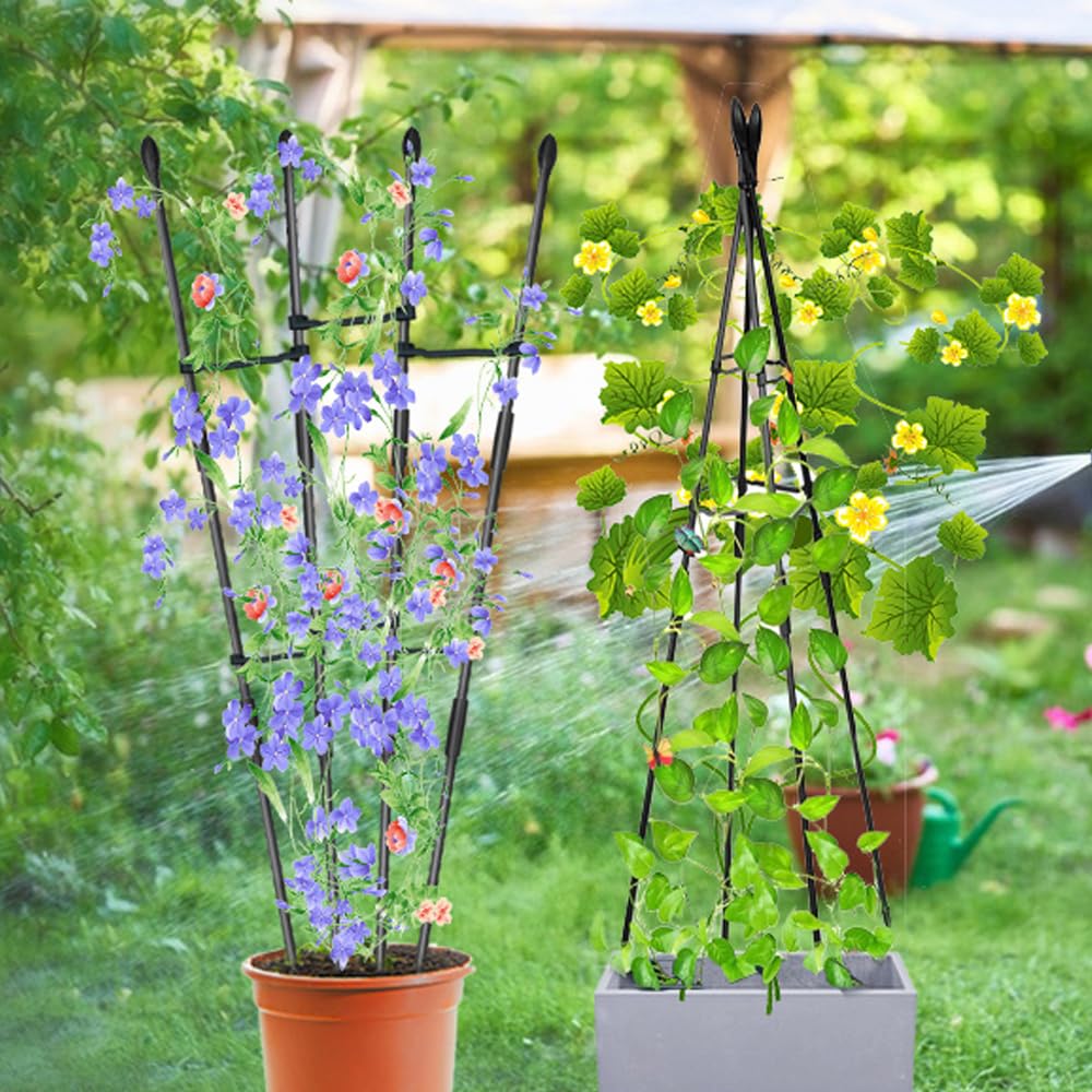 2 Pack 47.2inch Fan Shape Garden Trellis Metal for Climbing Plants Outdoor Indoor Rustproof Plant Flower Trellises,Plant Cages Supports Flower, Vegetable, Tomato, Vines Crop Potted Flowers Trellis