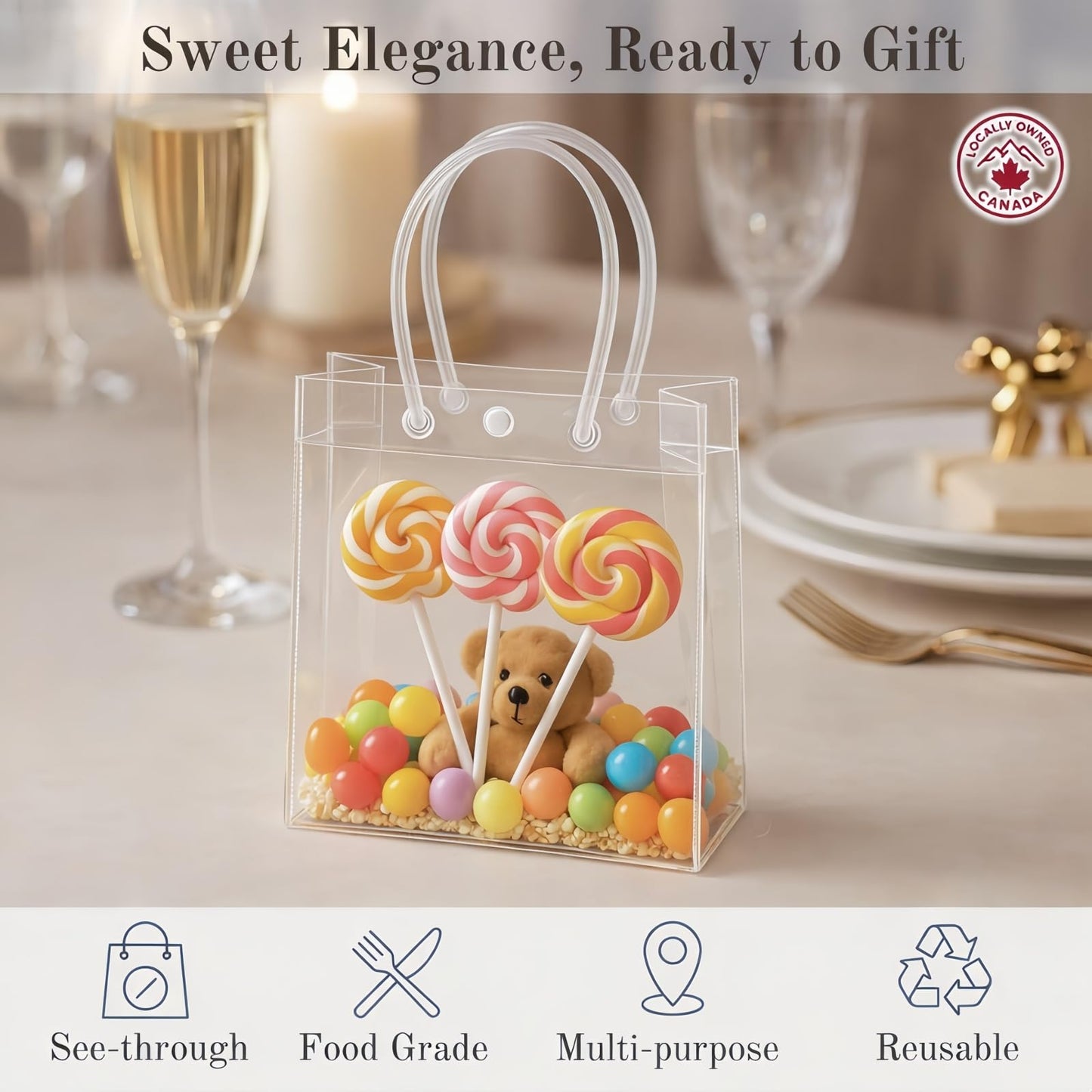 Clear Gift Bags 20 Pack | Loot Bags for Birthday | 10.2x7.1x2.8in Reusable Small Party Favor Bags Goodie Bags for Christmas, Weddings, Baby Showers, Bachelorette Celebrations, Birthdays, and Small Business