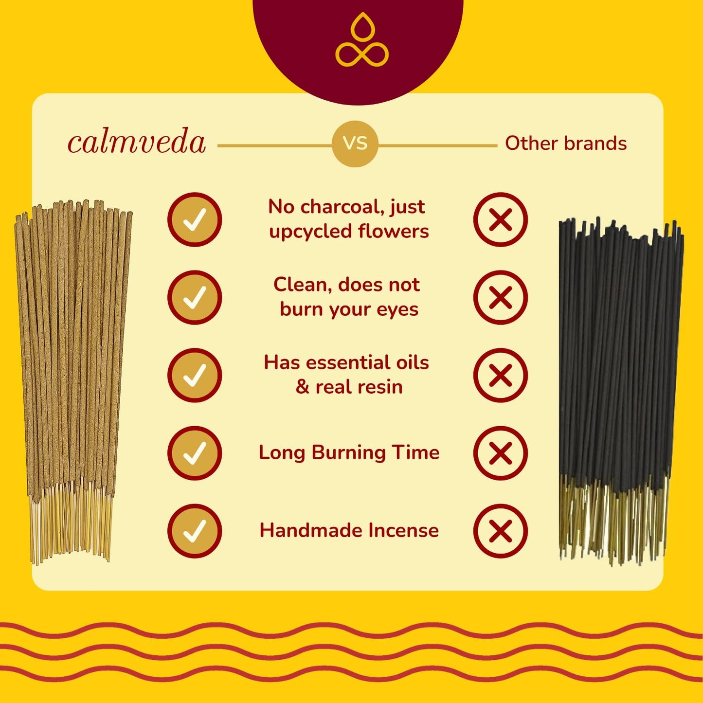 CALMVEDA Natural Incense Sticks Mega - Variety Pack (144 Insence-sticks Bulk, 12 Aromas) Clean No Charcoal Incense, Made from Upcycled Flowers | Organic Incense Sticks Non Toxic (Slow burn, Longlast)