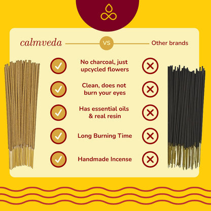CALMVEDA Natural Incense Sticks Mega - Variety Pack (144 Insence-sticks Bulk, 12 Aromas) Clean No Charcoal Incense, Made from Upcycled Flowers | Organic Incense Sticks Non Toxic (Slow burn, Longlast)