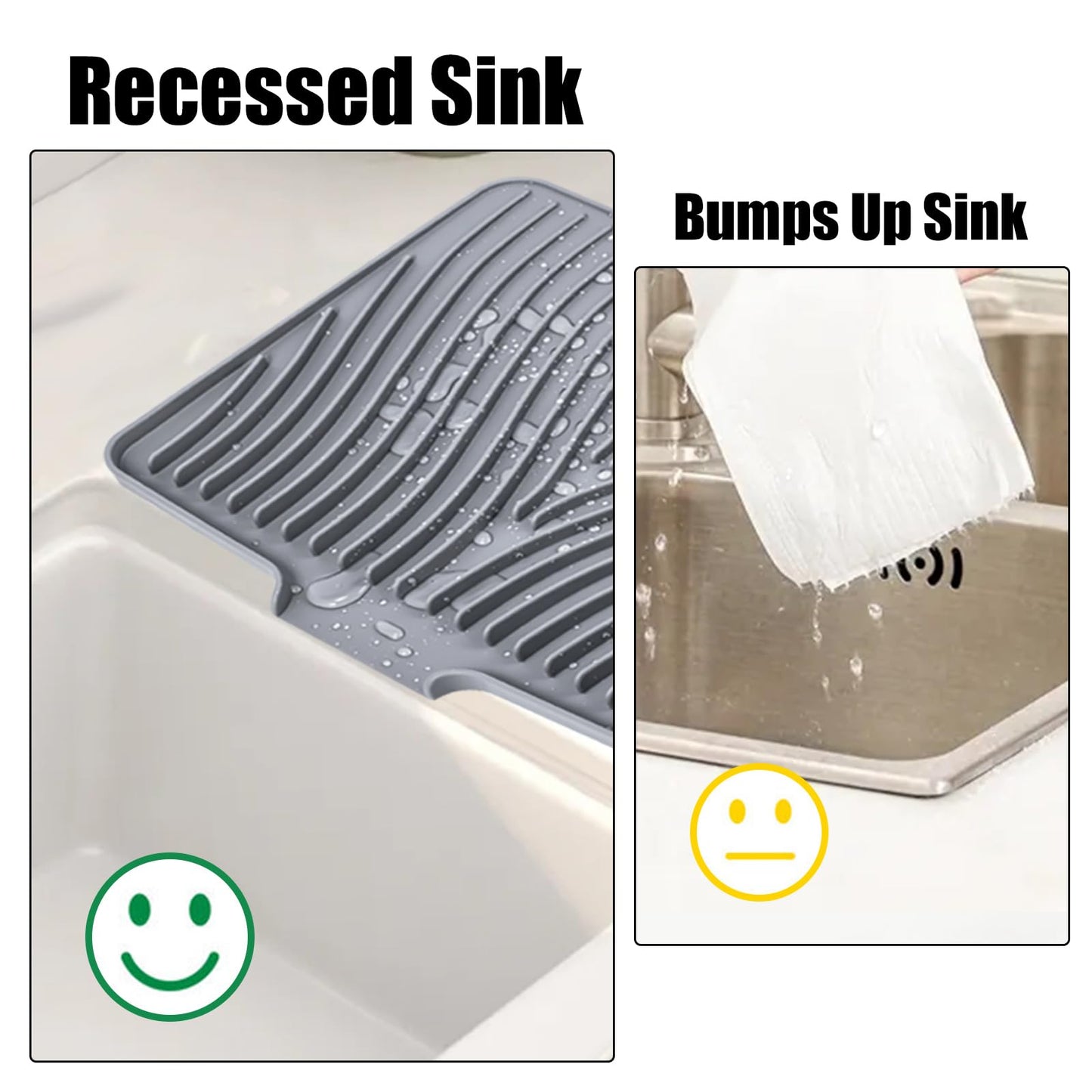 TIKNIK Silicone Dish Drying Mat for Kitchen Counter, Dish Drying Pad, Non-Slip Drain Pad with Built-in Drain, Heat Resistant Stone Drying Mat (16" x 12" / 40 x 30cm, Grey)