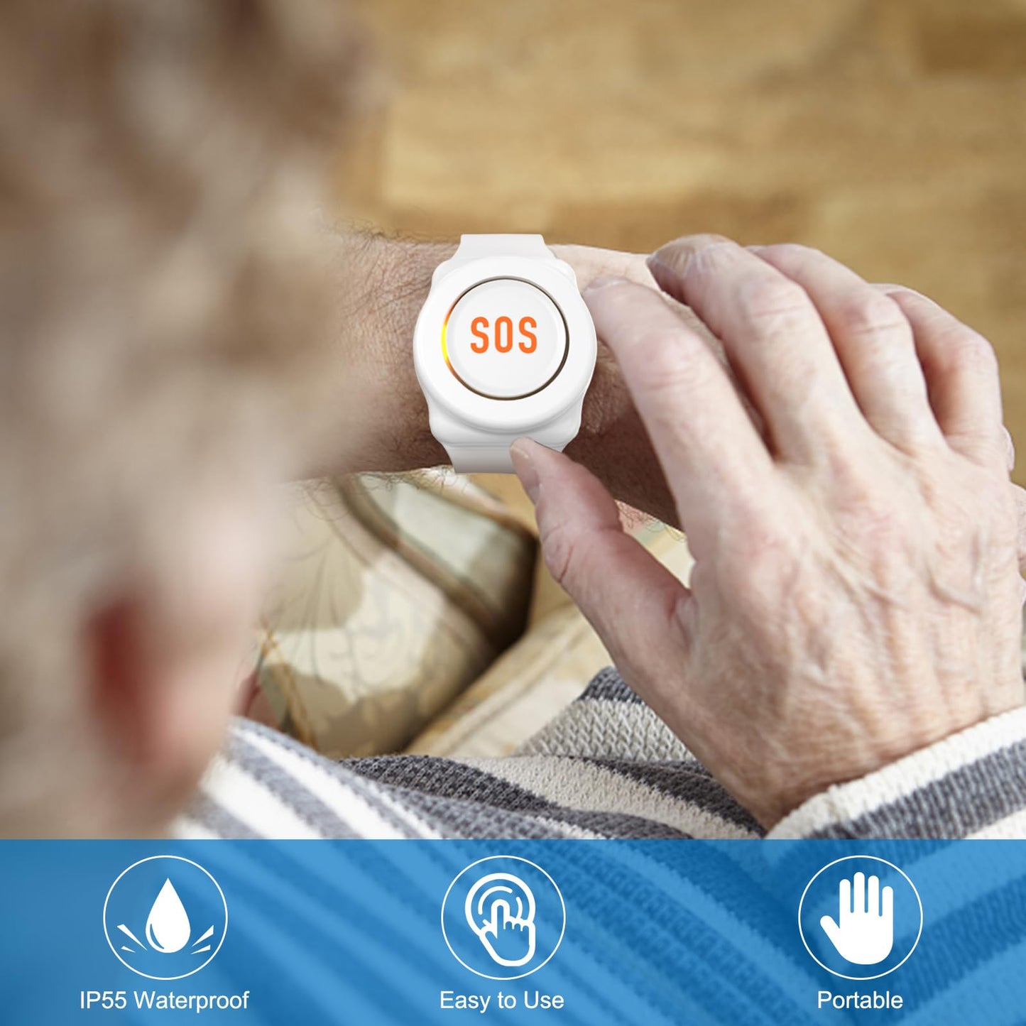 Daytech Caregiver Pager Wireless Senior Alarm Call Button Emergency Panic Button Call Bell Alert System for Elderly/Pregnant/Disabled, 1 Receiver + 1 Watch Call Button