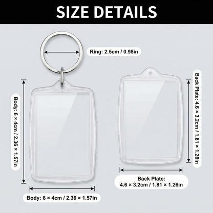 Clear Blank Acrylic Keyrings - Wallet Friendly Picture Frame Key Ring Keychaine For Passport and Photo Insert Pack of 50