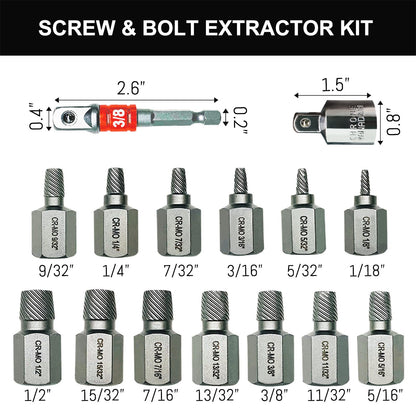Greywolf 15 pcs Screw Extractor Set with 3/8 Inch Drive, Hex Head Multi-Spline Screw Easy Extraction Bolt Extractor Kit, Broken Bolt Extractor for Removing Broken, Rusted Bolts and Screws