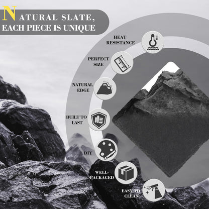 Slate Drink Coasters with Metal Holder, GOH DODD Set of 8 Black Coasters 4 Inch Stone Coaster Set Coffee Table Decor Tabletop Protection for Home Kitchen Housewarming Gifts Wedding Party, Square