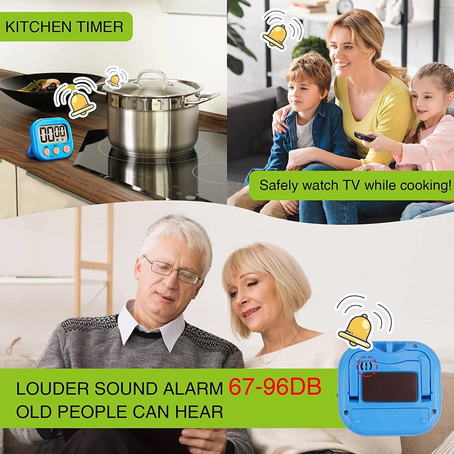 12 Pack Digital Kitchen Timer Large LCD Display Loud Alarm Strong Magnetic Stand, Minute Seconds Count Up Countdown and Simple Operation Timers for Cooking, Bathroom, Kids, Teacher, Classroom