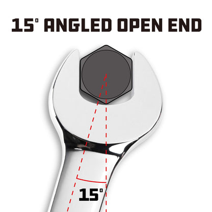 Powerbuilt 30mm Metric Combination Wrench, 12 Point Double Ended Box and Open End, 15 Degree Offset Polished 644134